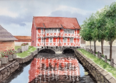 Poster DIN-A3 Aquarell Maritim Kunst Druck Kunstdruck Ostsee Fachwerkhaus Wismar 